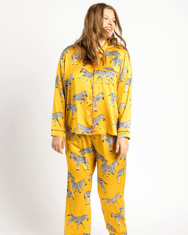 Satin Mustard Zebra Print Long Pyjama Set